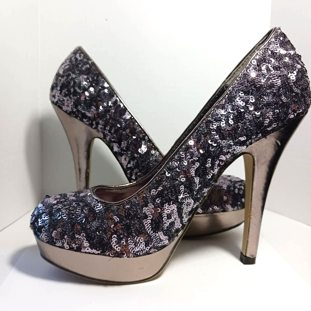 Madden Girl Treuel Sequin Purple Size 6 5" Heels
